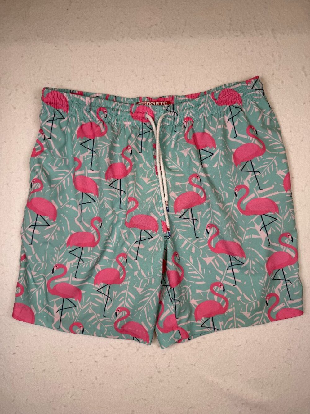 RSVLTS Swim Shorts Men's Large Blue Pink Flamingo Print Bathing Suit EUC